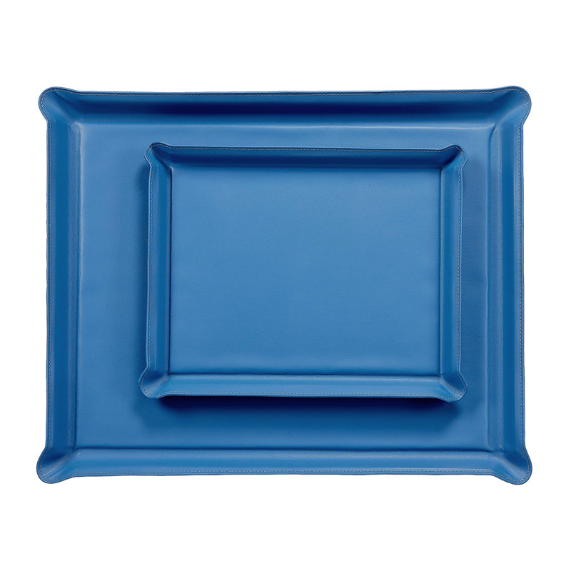 Plateau de repose-pieds en cuir Grande, Bleu