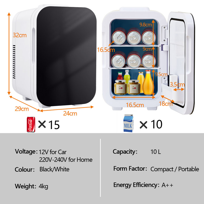 Symple Stuff 10 L Countertop Mini Fridge, Black/White