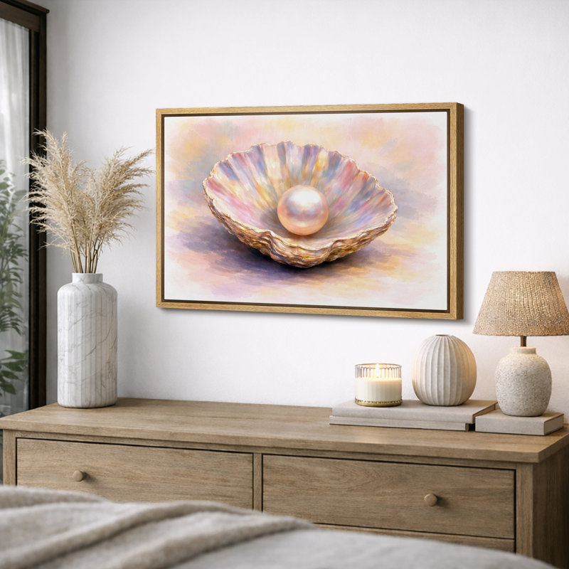 Illustration de coquille de perle colorée, décor de bord de mer pastel doux, images de chambre à coucher, impression sur toile encadrée