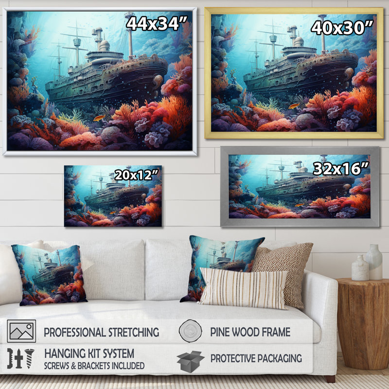 " Titanic Under Water Memory I ", 30" H x 40" W x 1.5" D, Black Single Picture Frame