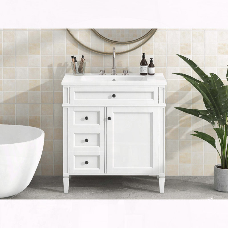 Meuble-lavabo moderne 30 po avec 3 tiroirs et organisateur de porte d'armoire, Gris