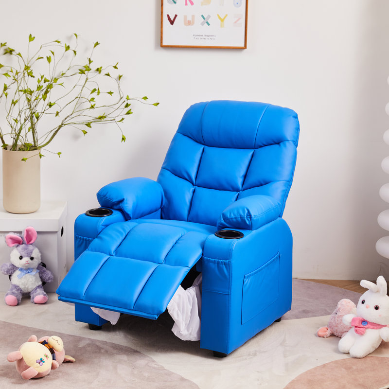 Bartruff Kids Recliner with Anti-Tilt, Two Cup Holder, Blue