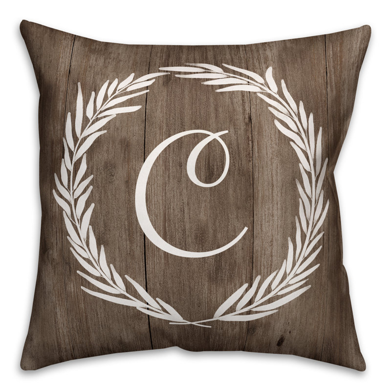  Wreath Initial Throw Pillow, C