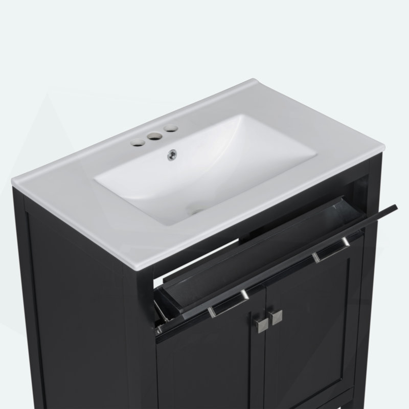 Meuble-lavabo de 30 po avec lavabo en céramique, armoire de salle de bain simple moderne avec 2 portes et une tablette, portes à fermeture douce