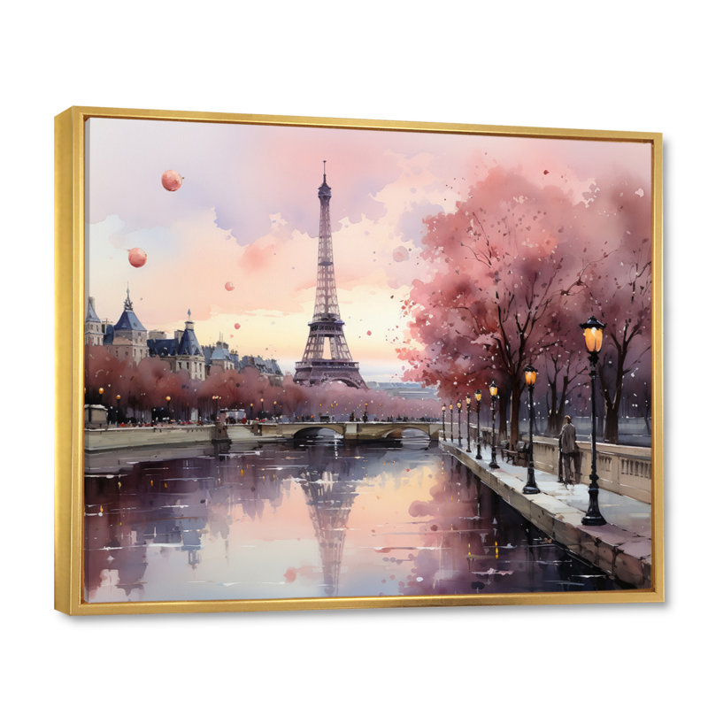 «Pink Twilight Rendezvous In Paris II», impressions sur toile de parcs d'attractions, H 24 po x l 32 po, Doré