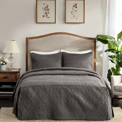 Ensemble de couvre-lit 3 pièces très grand gris foncé plissé en angle, rembourrage 100%, microfibre, courtepointe plissée d'apparence captivante, literie douce et durable