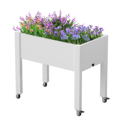 Raised Garden Bed - Outdoor Elevated Planter With Weatherproof Resin, Effective Drainage & 4 Swivel Wheels