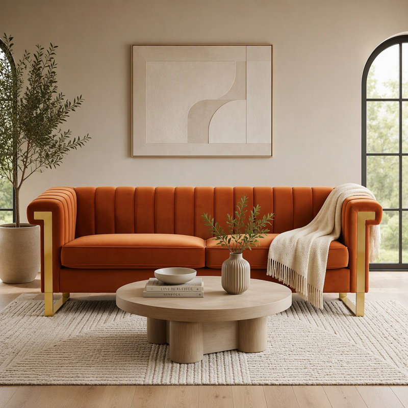Sofa en velours, Velours orange