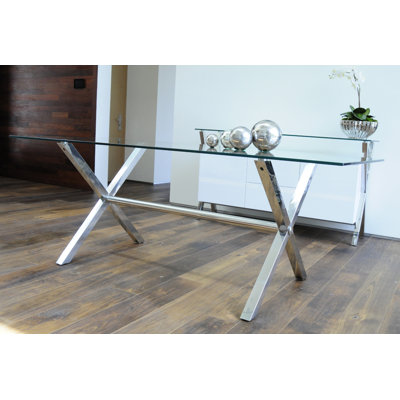 Beverly Glass Top Metal Base Dining Table