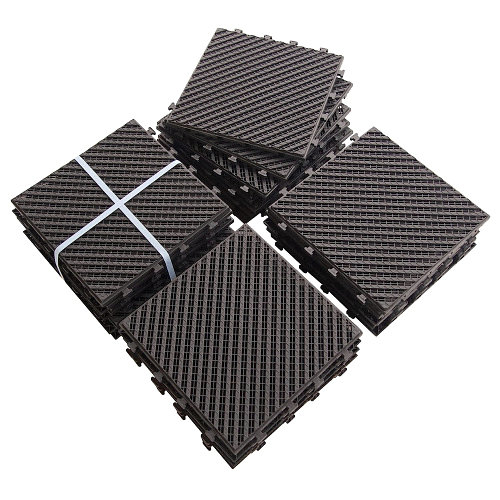 Carreaux de terrasse à emboîtement de patio, tuiles de terrasse carrées composites de 12 po x 12 po, carrelage extérieur rayé en plastique pour cour arrière de porche de balcon toutes saisons (brun foncé, paquet de 36)