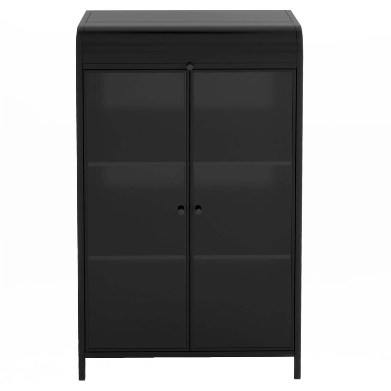 47.6" Tall Metal Storage Cabinet With Glass Doors & Flip-Top