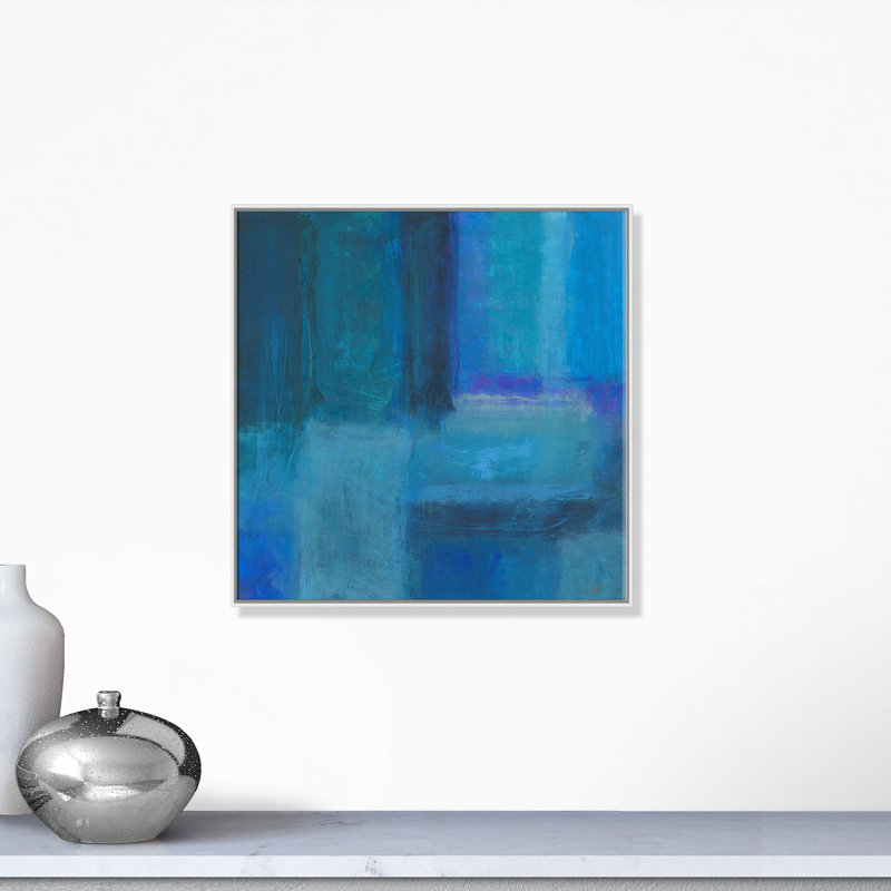 Whispers of Teal and Blue 1 Piece Floater Frame Wall Art on Canvas, 91cm H x 91cm W x 5.1cm D, Black Framed