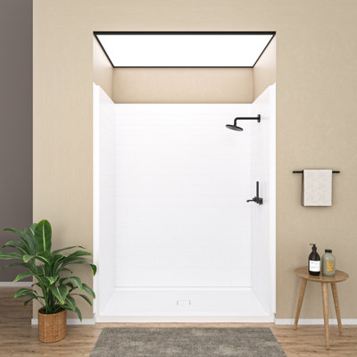 60 in. L x 32 in. W x 80 in. H 4-Piece Alcove Shower Wall Surround and Base Kit with Left Drain in White