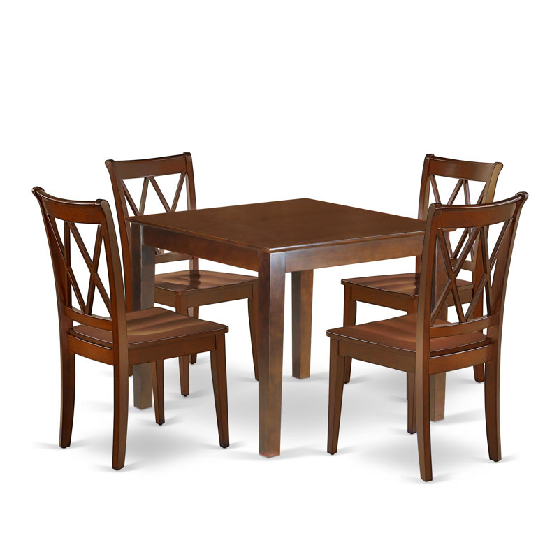 Ensemble de table de salle à manger 5 pièces pour 4 personnes comprenant une table de cuisine carrée et 4 chaises de salle à manger, acajou
