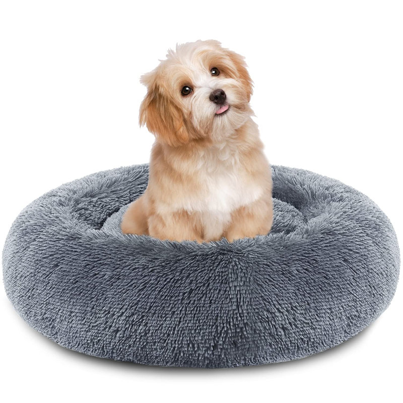 Beignet long en fourrure Courser Calming Cuddler, H 8 po x l 24 po x P 24 po, gris, Moyen (26 à 40 lb)
