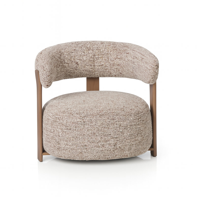 Modern Upholstered Lounge Chair With Curved Back With Wood-look Metal Frame, Brown