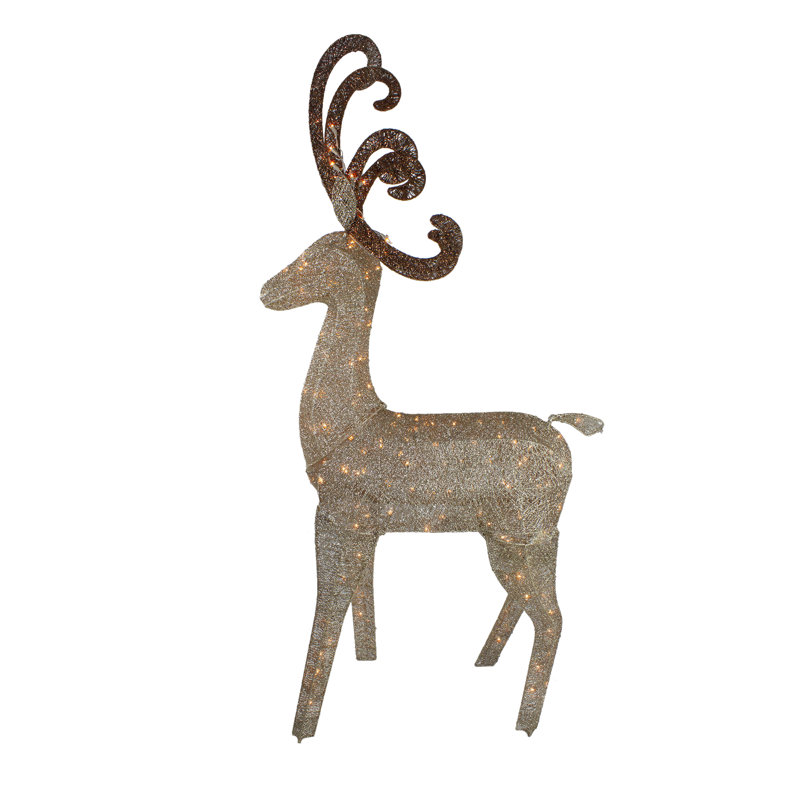 66" Champagne Gold Lighted Standing Deer With Jingle Bells Outdoor Christmas Decoration
