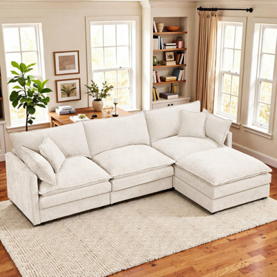  102'' Wide L-Shaped Living room sofa, Modular Sectional Sofa, 4 Seater Sofa Comfy Cloud Couch Chenille Upholstered Sofa with Ottoman