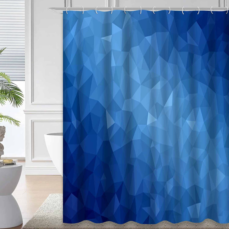 Rideau de douche triangulaire bleu clair avec 12 crochets, L 72 po x l 78 po