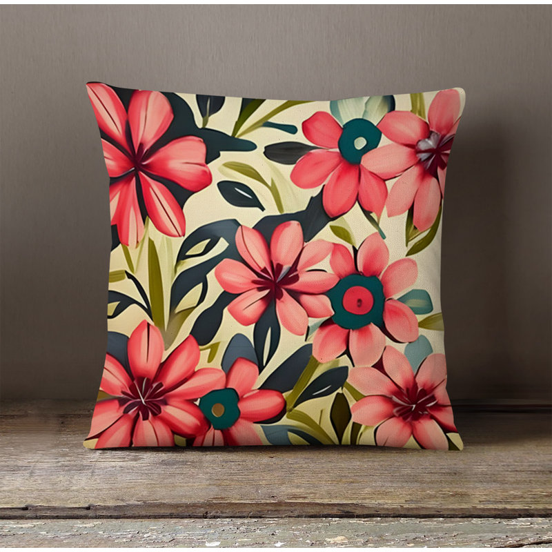 Throw Pillow With Insert, Beige/Pink Floral 2, 18"H x 18"W