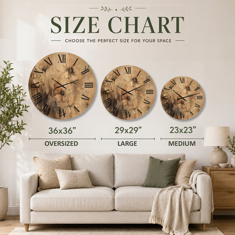 Horloge murale surdimensionnée en bois délicat et floral, Oversized