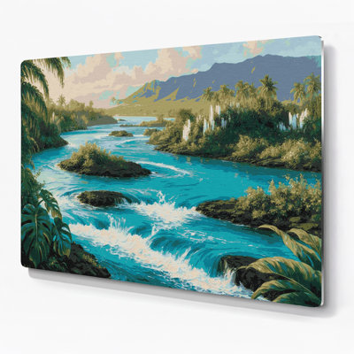 Hawaiian River Flows Gray Metal Wall Art