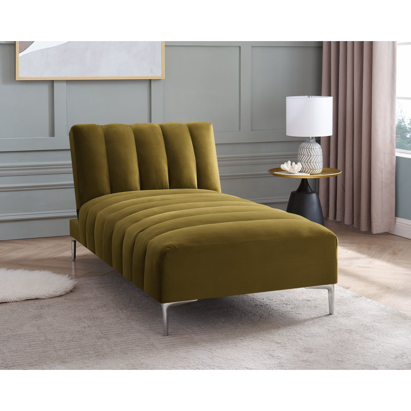 Camille Chaise Longue Daybed in Velvety Fabric, Green