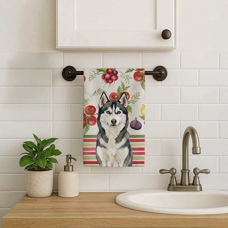 Siberian Husky Vegetables Kitchen Towel, Siberian Husky