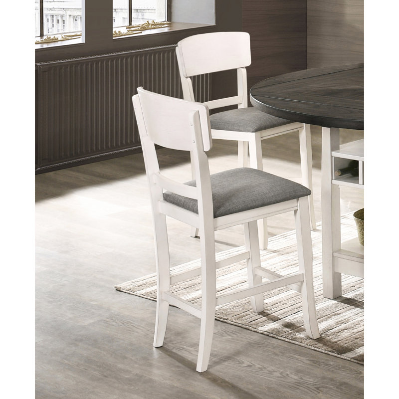 Chaise de salle à manger à hauteur de comptoir 2 pièces, siège rembourré gris craie, dossier incurvé, pieds évasés contemporains pour chaises de salle 2 pièces, bois, coussin d'assise, dossier moderne