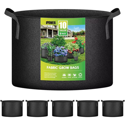 iPower 10 Gallon 5 Pack Plant Grow Bags Thickened Nonwoven Aeration Fabric Pots Heavy Duty Durable Container, Strap Handles for Garden
