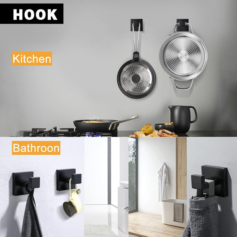 5-Piece Bathroom Hardware Set - Stainless Steel Towel Bar, Towel Ring, Towel Hook And Toilet Paper Holder With Shelf