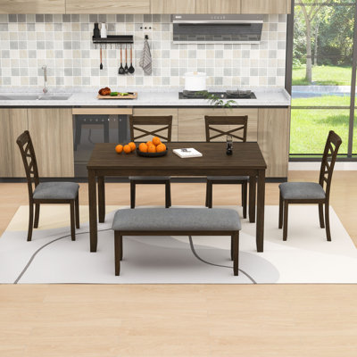 Ensemble de table de salle à manger en bois avec table rectangulaire, 4 chaises rembourrées et banc