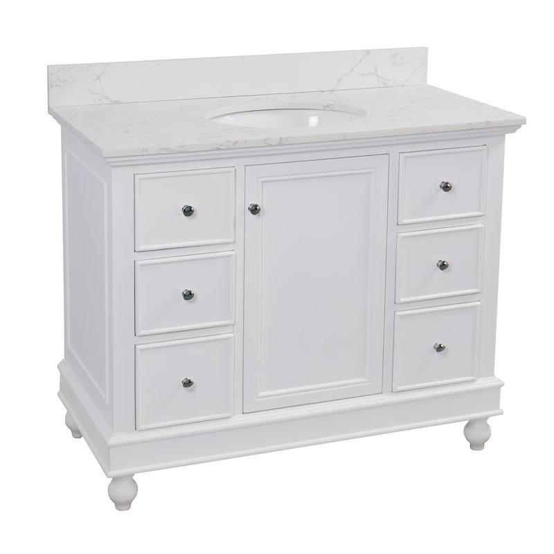 Ensemble de meuble-lavabo simple 42 po Ferdinand, Marbre d'ingénierie, Blanc