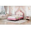 Lit princesse en cuir de polyuréthane simple avec tête de lit élégante capitonnée, rose et crème-1228026034