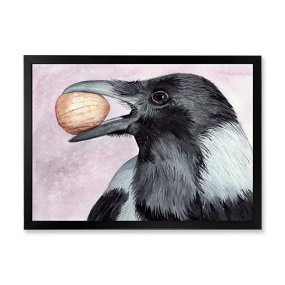 " Black Raven With A Nut " Painting Print