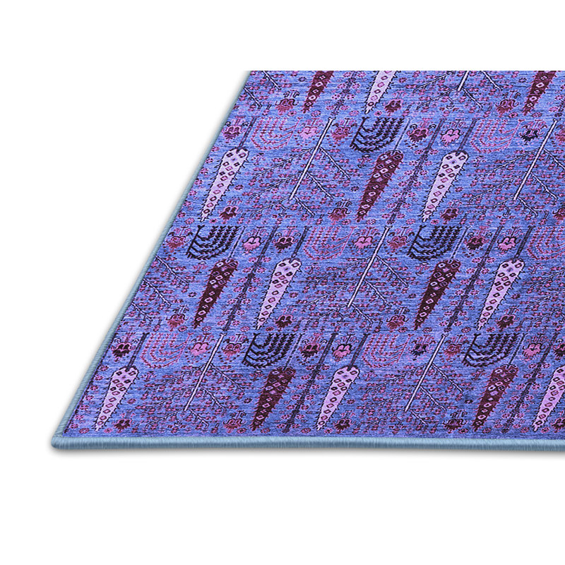 Tapis oriental en laine / polyester tissé à la machine en bleu, Rectangle 7 pi x 10 pi