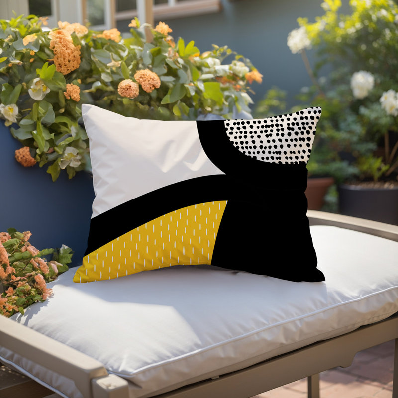 Coussin lombaire réversible intérieur / extérieur Vikka, H 14 po x l 20 po, Jaune / noir / blanc cassé