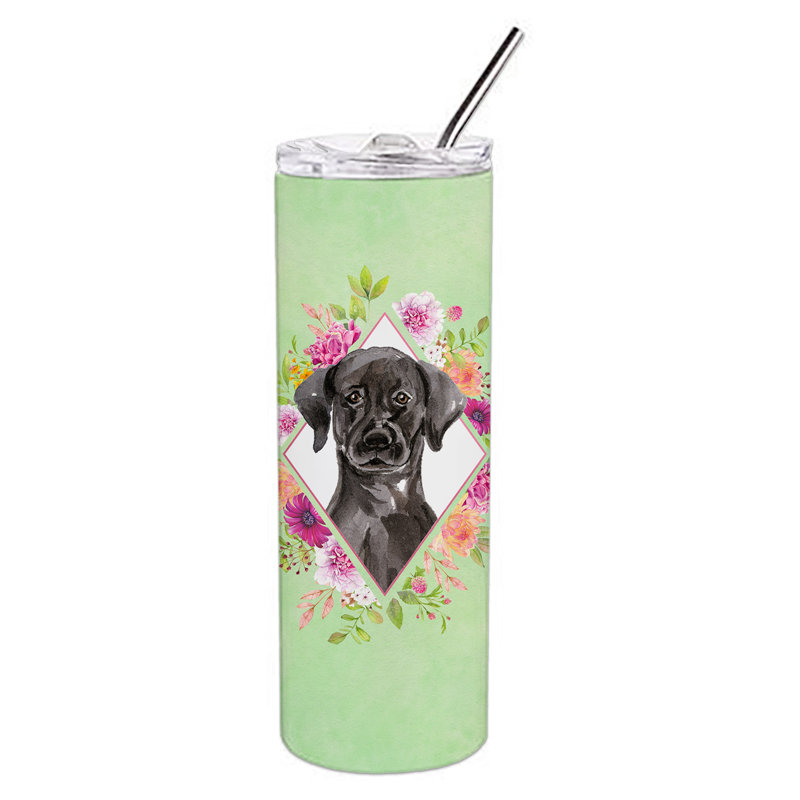 E23BF9F8391D466E9CA4F8DFEBD9A7DB de verre 20 oz à double paroi en acier inoxydable chiot, Labrador noir, Vert