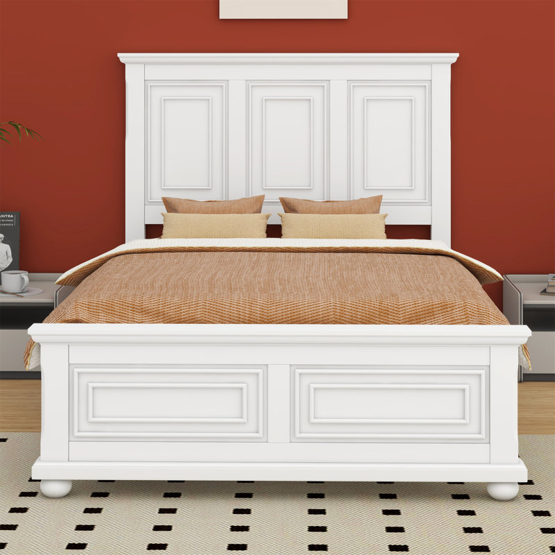 Lit en bois de style champêtre rétro, Blanc, Grand