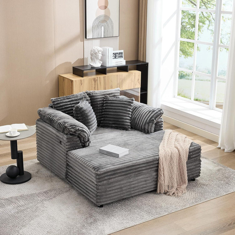 Méridienne surdimensionnée en velours côtelé avec porte-gobelets et port USB, canapé-lit de 60 po pour la chambre du salon