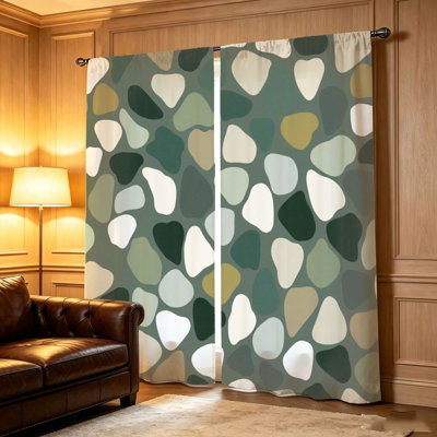 2Pcs Abstract Pebble Curtains, Light Filtering Fabric, Modern Irregular Stone Print Pattern, Sunshade and Privacy Protection, Rod-Pocket Design, Suitable for Living Room, Bedroom, Balcony, Kitchen Home Decoration
