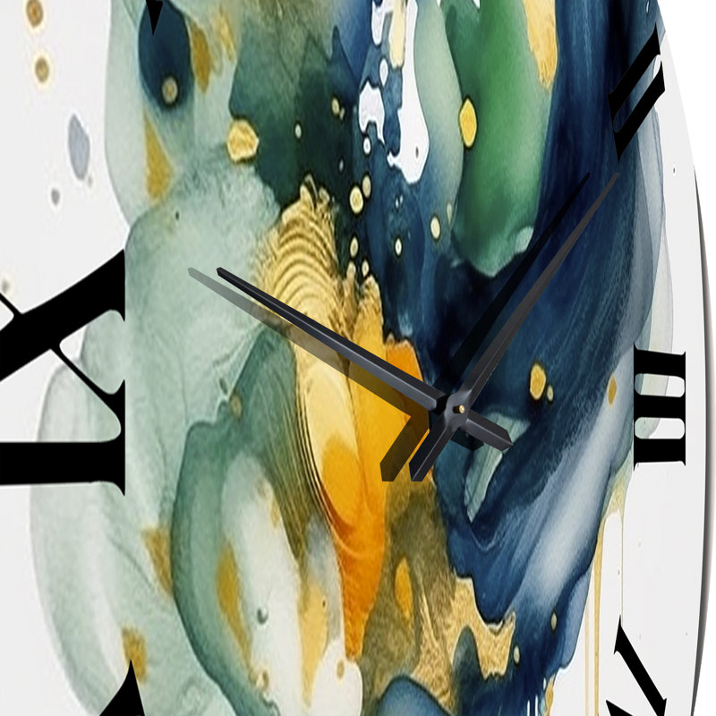 Horloge murale bleu foncé turquoise et coups d'or IV - Fractals, Grand