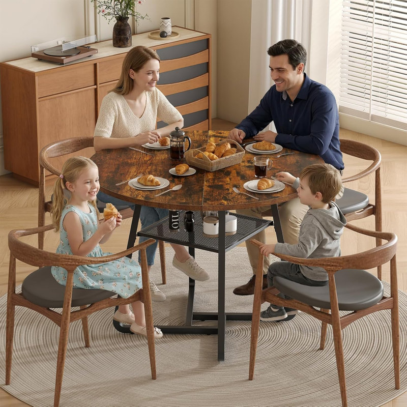 Table de salle à manger 43,3 po pour 4 personnes, table de cuisine ronde avec rangement, table ronde encastrée, tables de cuisine et de salle à manger de ferme avec pieds en métal pour la salle à manger