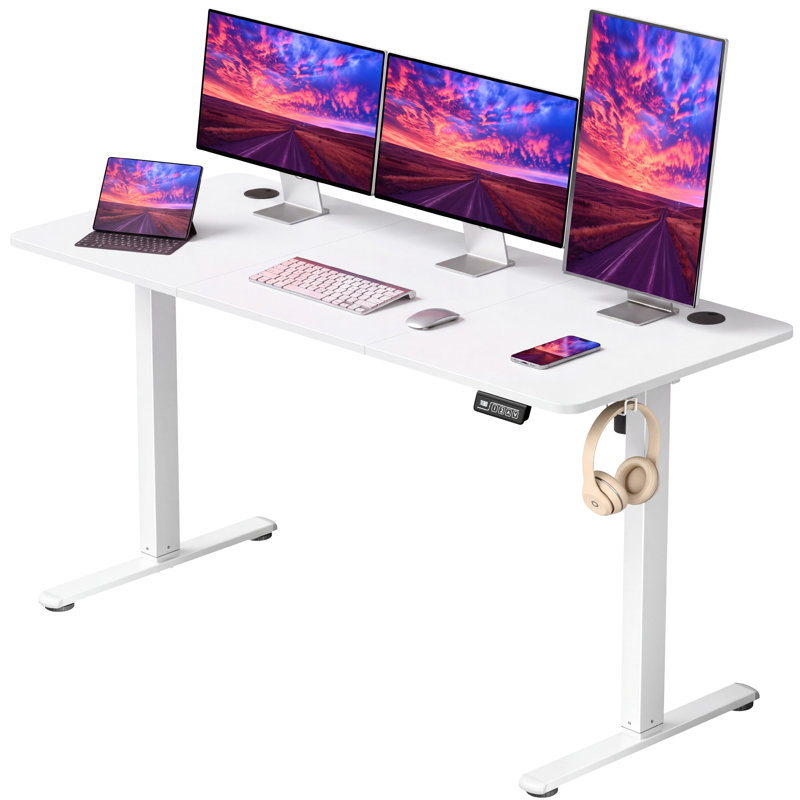Putnam Height Adjustable Standing Desks, White/Black, 48" H x 55.11" W x 23.62" D