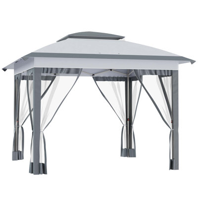Outsunny 12' X 12' Pop Up Canopy Tent With Netting And Carry Bag, Instant Sun Shelter With 137 Sq.Ft Shade, Tents For Parties, Height Adjustable, For Outdoor, Garden, Patio, Gray