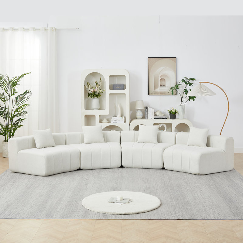 Daijha Modular Compressed Sectional Sofa with Soft Upholstery, Beige Chenille, 22.5" H x 88" W x 33" D