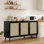 Sideboard Buffet Cabinet With 3 Rattan Doors,Modern Kitchen Storage Console Cabinet
