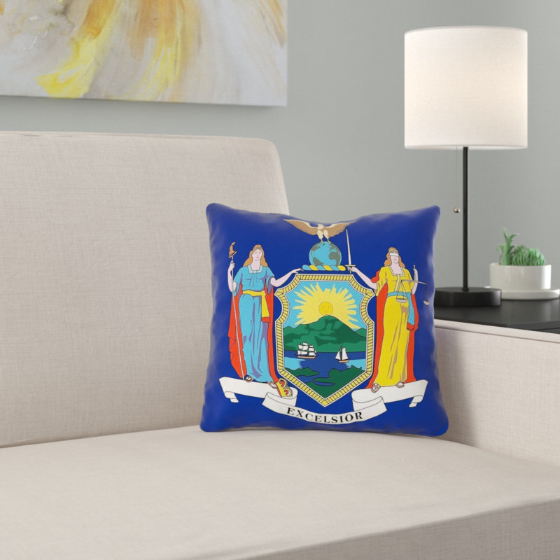 Porte-fermeture à glissière-intérieur avec drapeau new york de couleur, faux lin/porte-éclair dissimulé, 18 po x 18 po