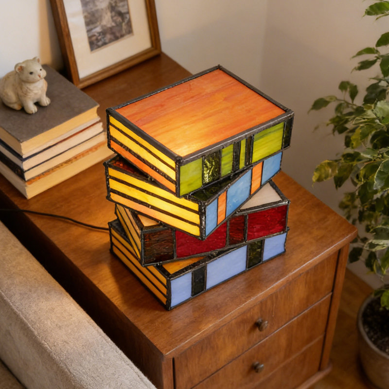 Lampe de table en résine, livres et livres empilés, lampes de table rétro avec ampoule