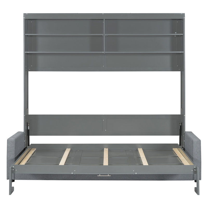 Grand lit escamotable mural avec canapé, lit escamotable pliable peu encombrant pour petit appartement, gris, Gris